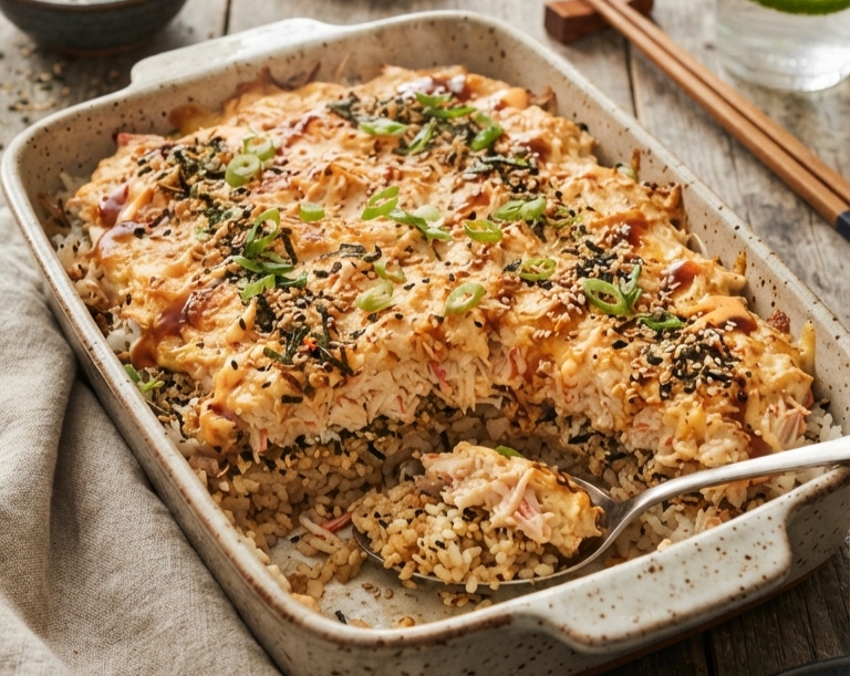 Easy Creamy Sushi Bake Recipe top view