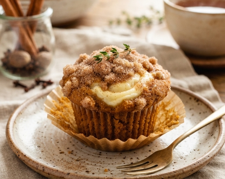 Easy Pumpkin Cream Cheese Muffins For Fall top view