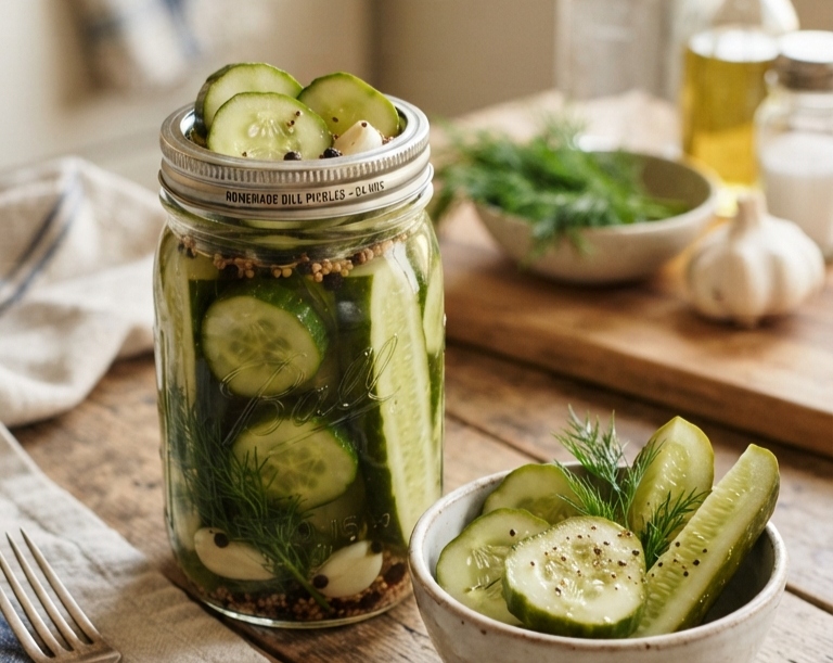 The Best Refrigerator Dill Pickles Ever top view