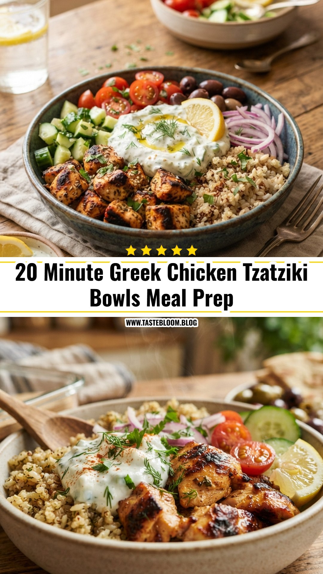 20 Minute Greek Chicken Tzatziki Bowls Meal Prep