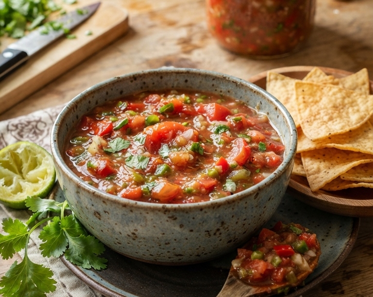 Best canned salsa recipe with fresh tomatoes top view