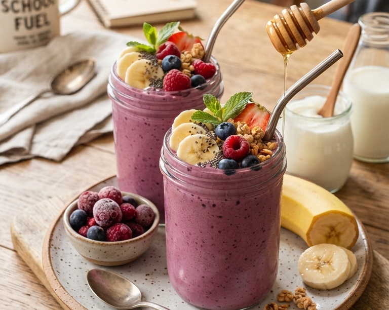 Easy Back to School Breakfast Fruit Smoothie top view