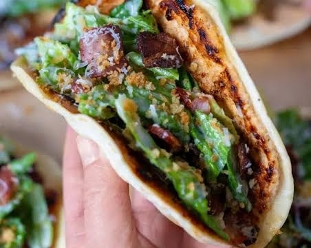 15 Minute Crispy Smash Chicken Caesar Tacos suggested serving