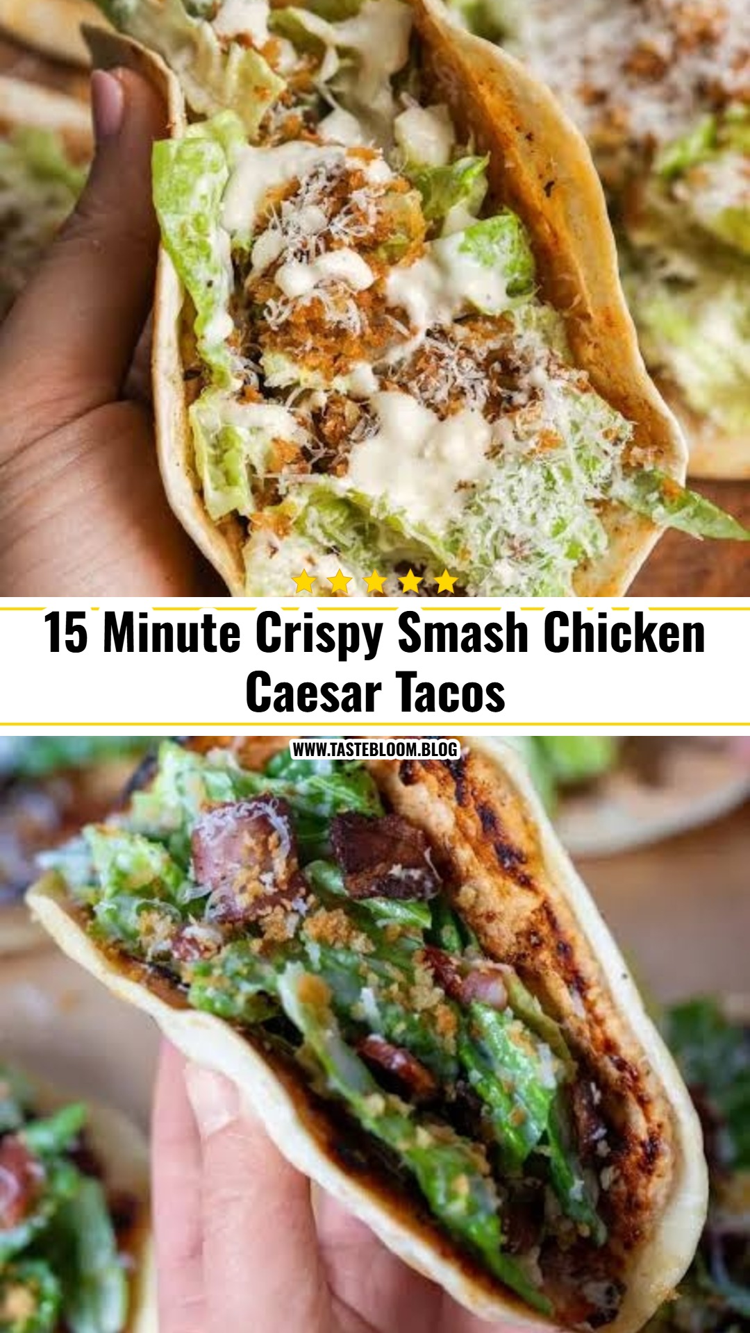 15 Minute Crispy Smash Chicken Caesar Tacos