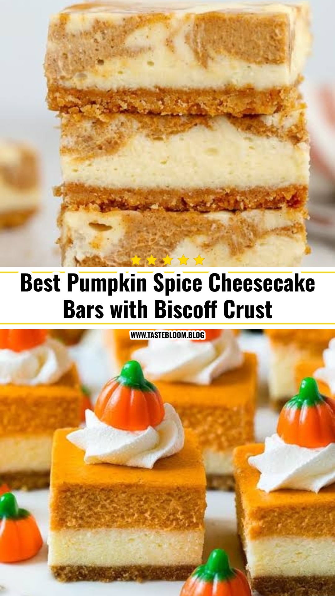 Best Pumpkin Spice Cheesecake Bars with Biscoff Crust