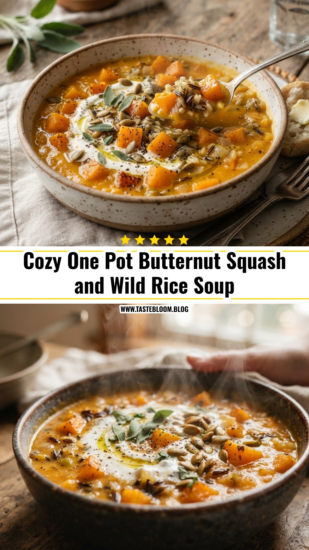 Cozy One Pot Butternut Squash and Wild Rice Soup