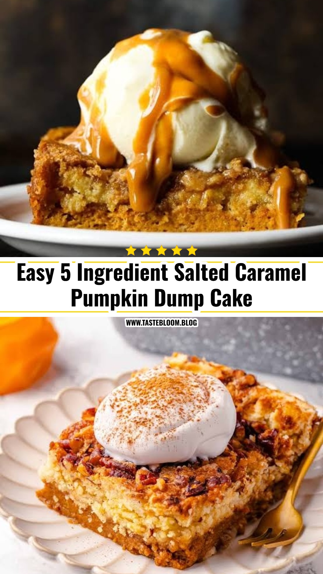 Easy 5 Ingredient Salted Caramel Pumpkin Dump Cake