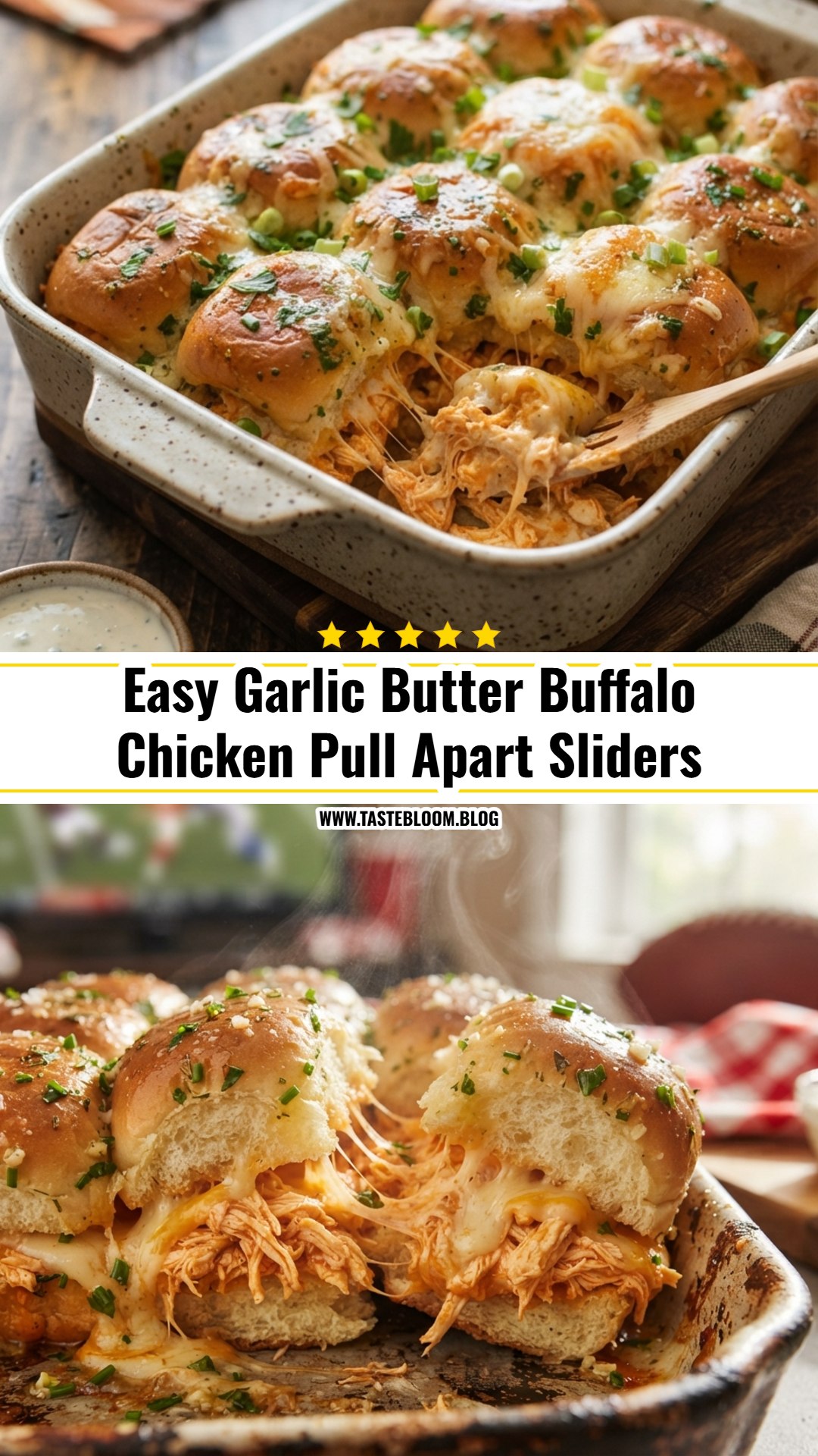 Easy Garlic Butter Buffalo Chicken Pull Apart Sliders