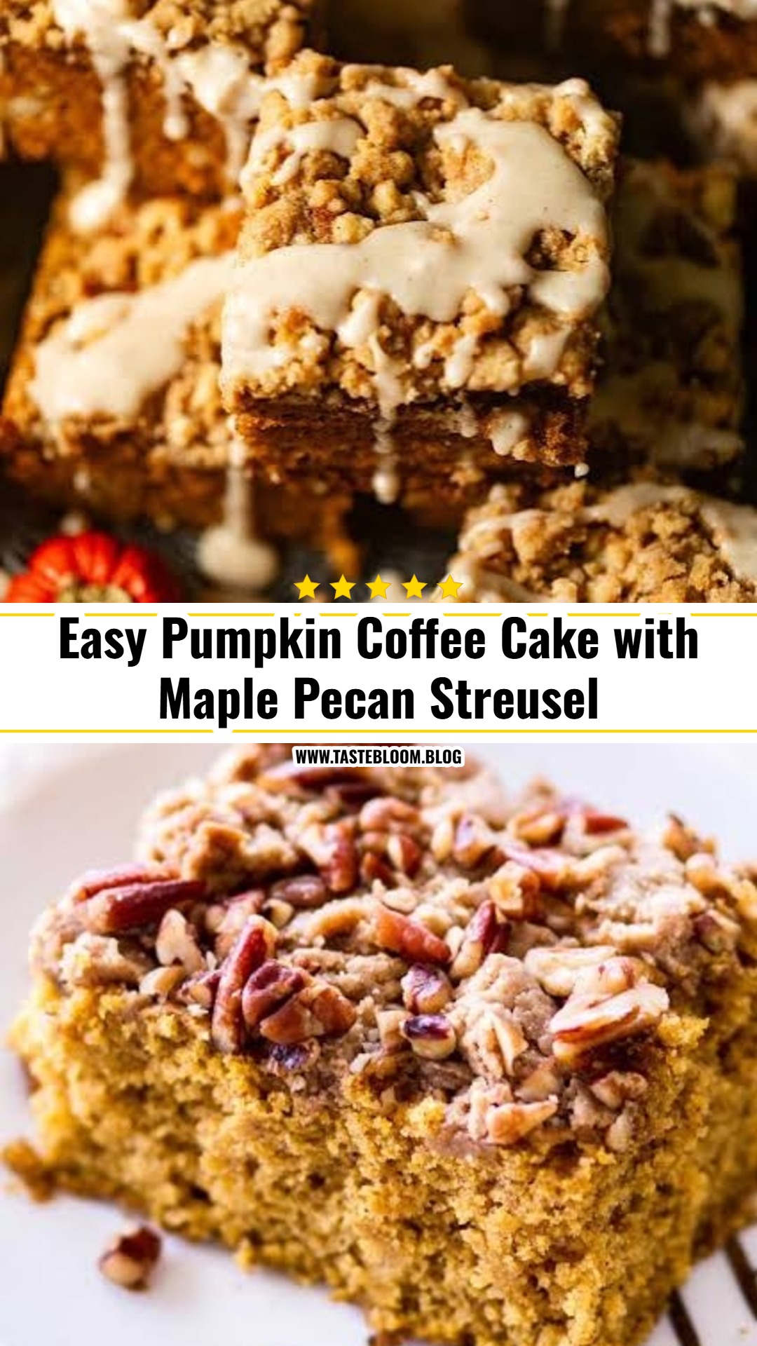 Easy Pumpkin Coffee Cake with Maple Pecan Streusel