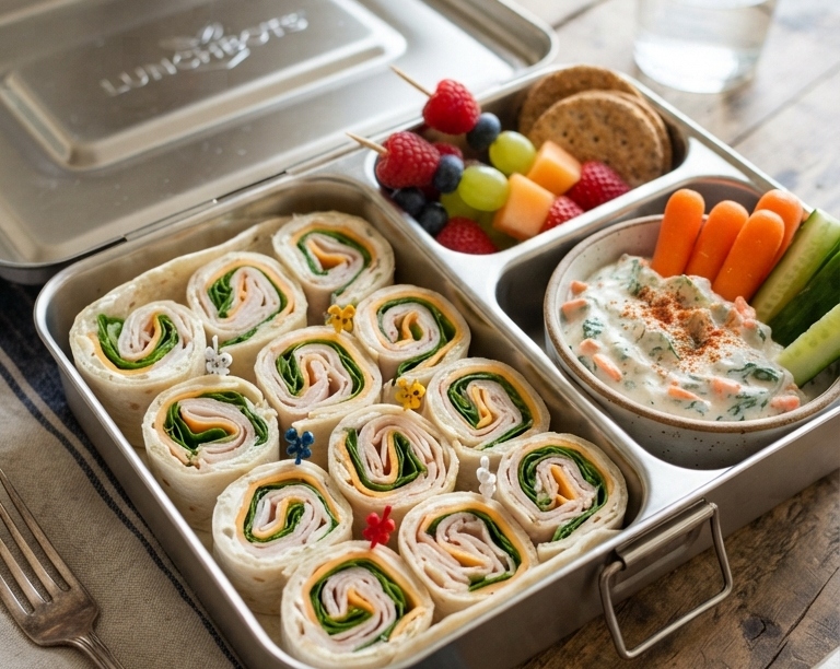 Easy Rainbow Turkey Pinwheel Bento Boxes top view
