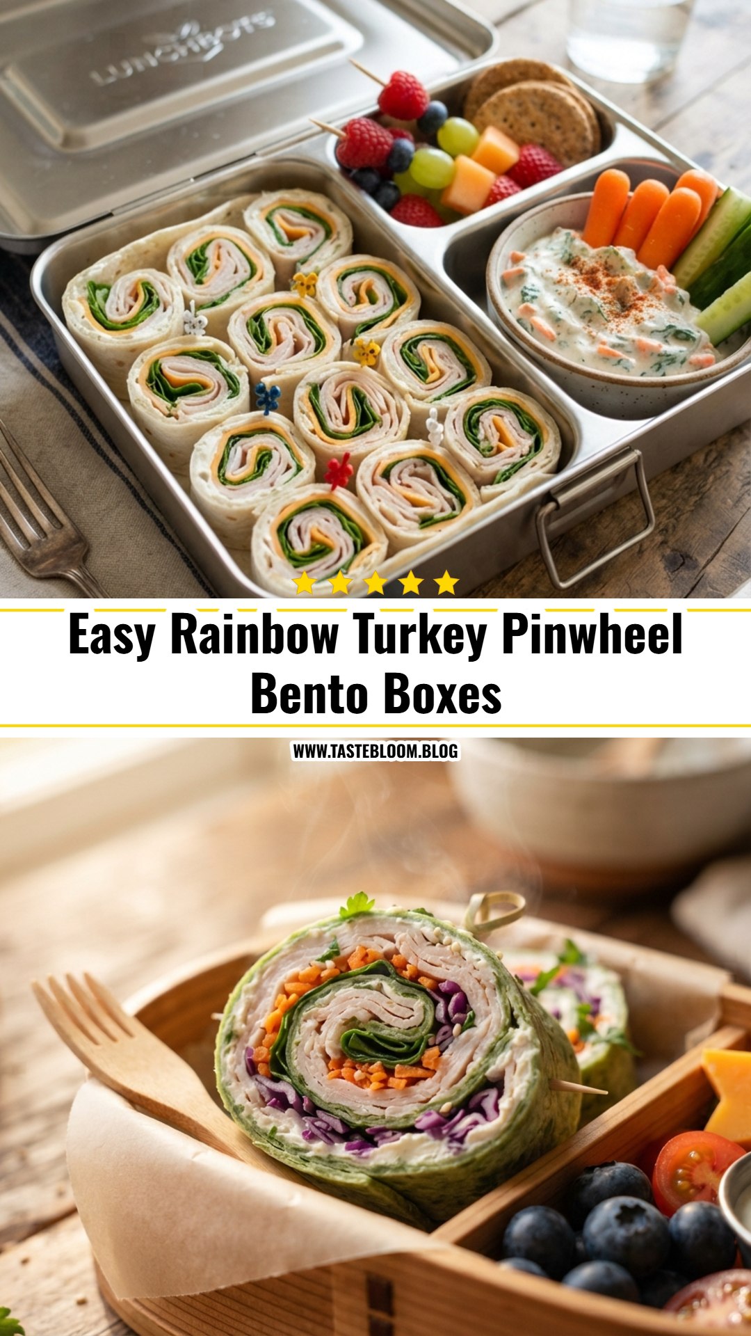Easy Rainbow Turkey Pinwheel Bento Boxes