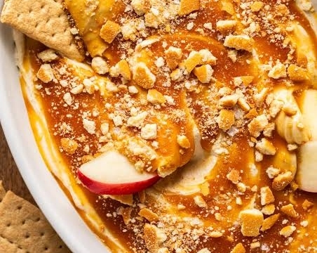 The Best Caramel Apple Cheesecake Dip Recipe Ever top view