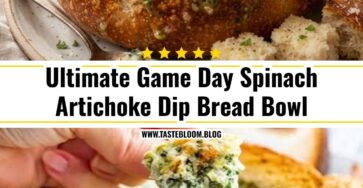 Ultimate Game Day Spinach Artichoke Dip Bread Bowl